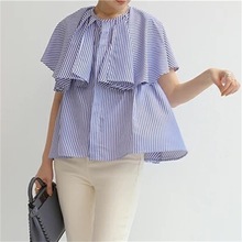乐天爆款夏装热卖 2024新款设计感斗篷式圆领女衬衫上衣宽松衬衣