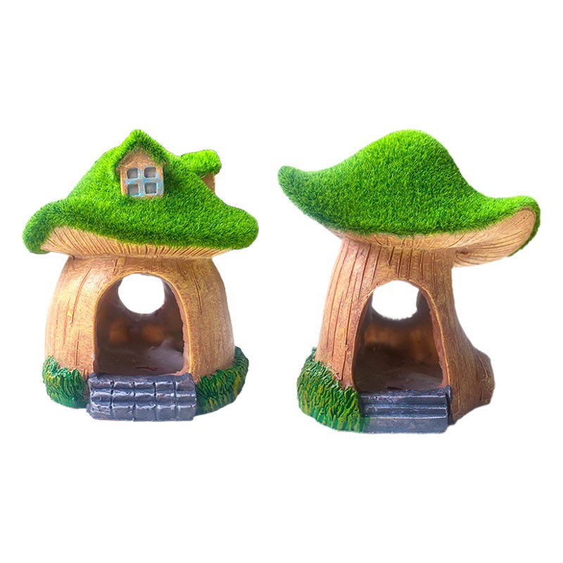 Artesanía de resina peces y camarones escondite casa pecera paisaje decoración musgo seta casa escondite piezas de la casa decoración del acuario