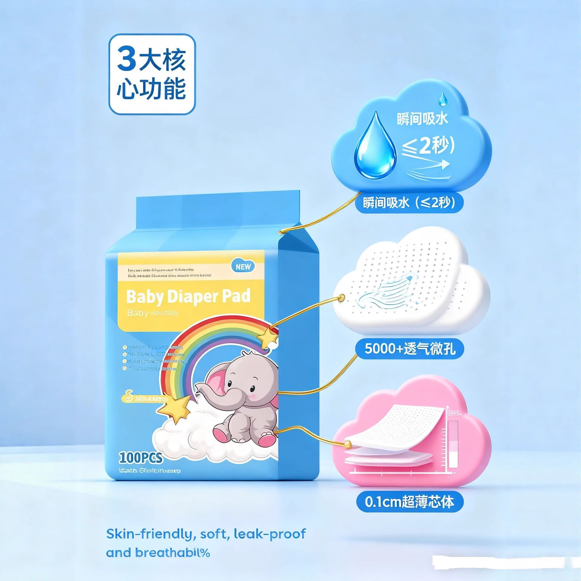 【공장 직공급】아기 일회용 기저귀 패드, 산욕패드, 누수방지 통기성 아기 케어 패드, 어린이 기저귀