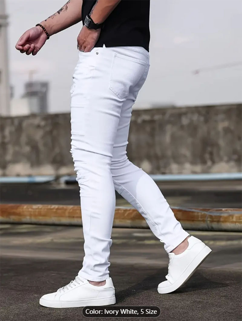 Vaqueros ajustados elásticos de High Street para hombre, vaqueros ajustados casuales, blancos, cómodos, de tela elástica._voghion.com