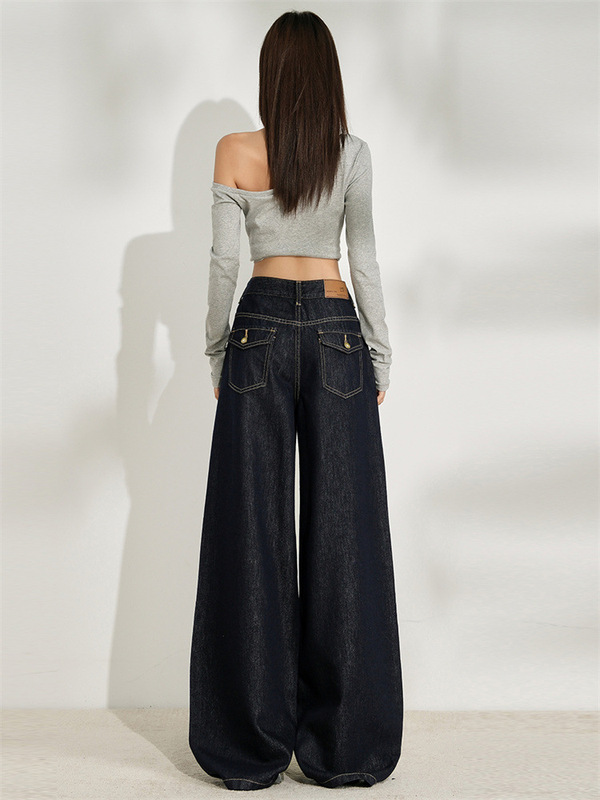 单宁色莱赛尔高腰牛仔裤女2025年新款早秋显瘦百搭宽松垂感阔腿裤|undefined