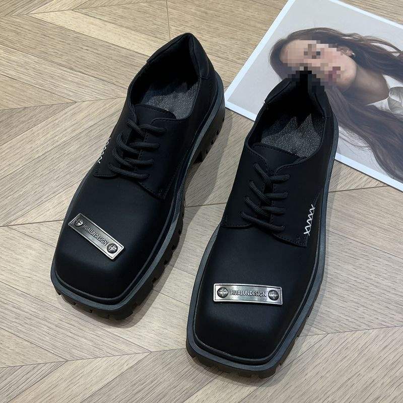 ShoeVault Autumn Men's Square Toe Niche Martin Boots Thick Sole Height Increasing Casual Leather Matte Commuting Derby Hairstylist_voghion.com