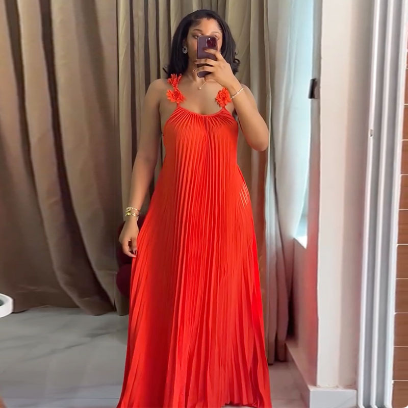 European and American Amazon Independent Site 2026 Summer New Sweet and Fresh Style Spaghetti Strap Backless Pleated Long Dress