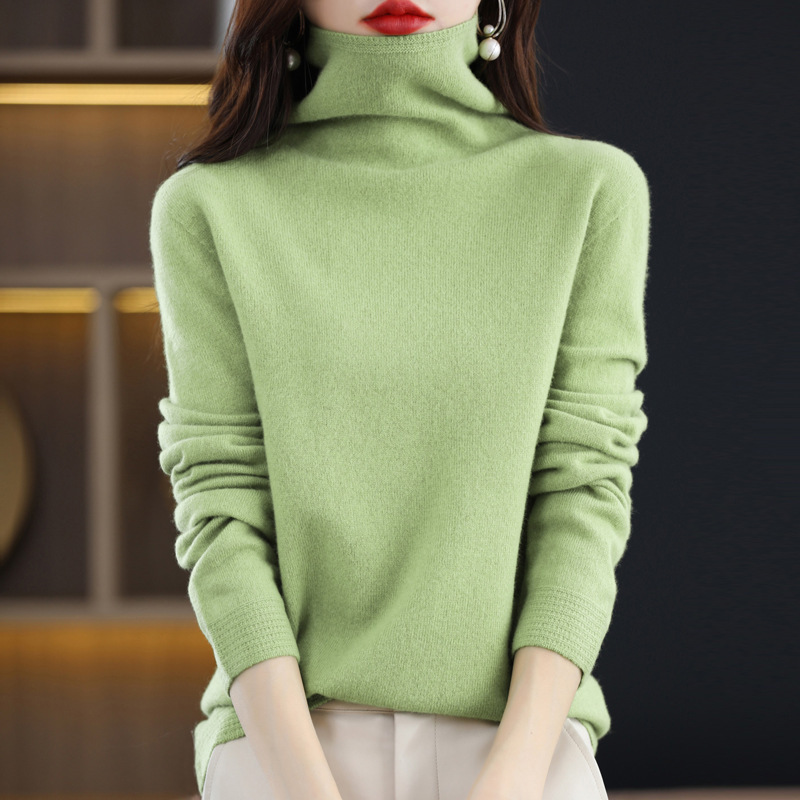 First-line ready-to-wear 100 wool sweater women's autumn and winter New pile collar long sleeve high collar inner knitted sweater base shirt