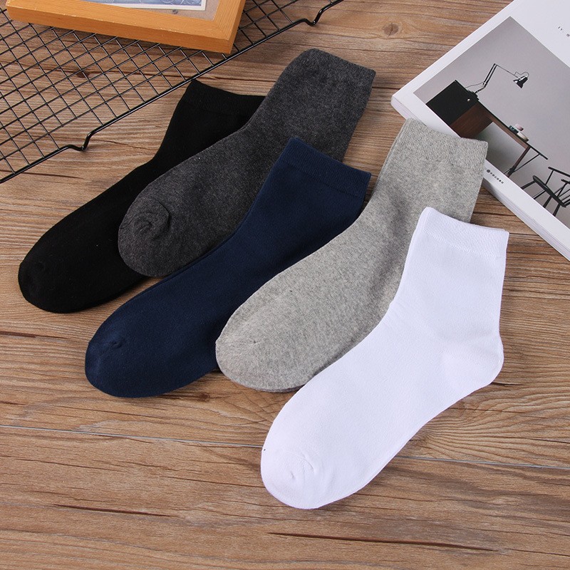 Manufacturer Wholesale Socks Men's Mid-Calf Solid Color Cotton Socks Spring and Summer Sweat-Absorbent Men's Black Socks Cross-Border Zhuji Socks