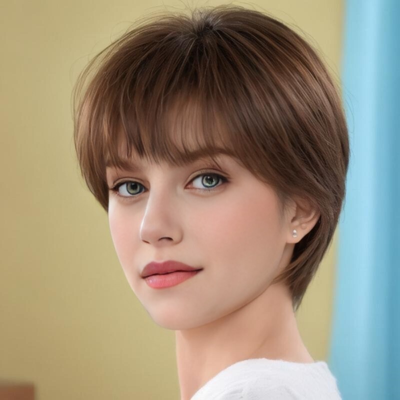 in stock generation hair European and American wig women's chemical fiber short straight hair oblique bangs wig woven full head cover support overseas generation hair