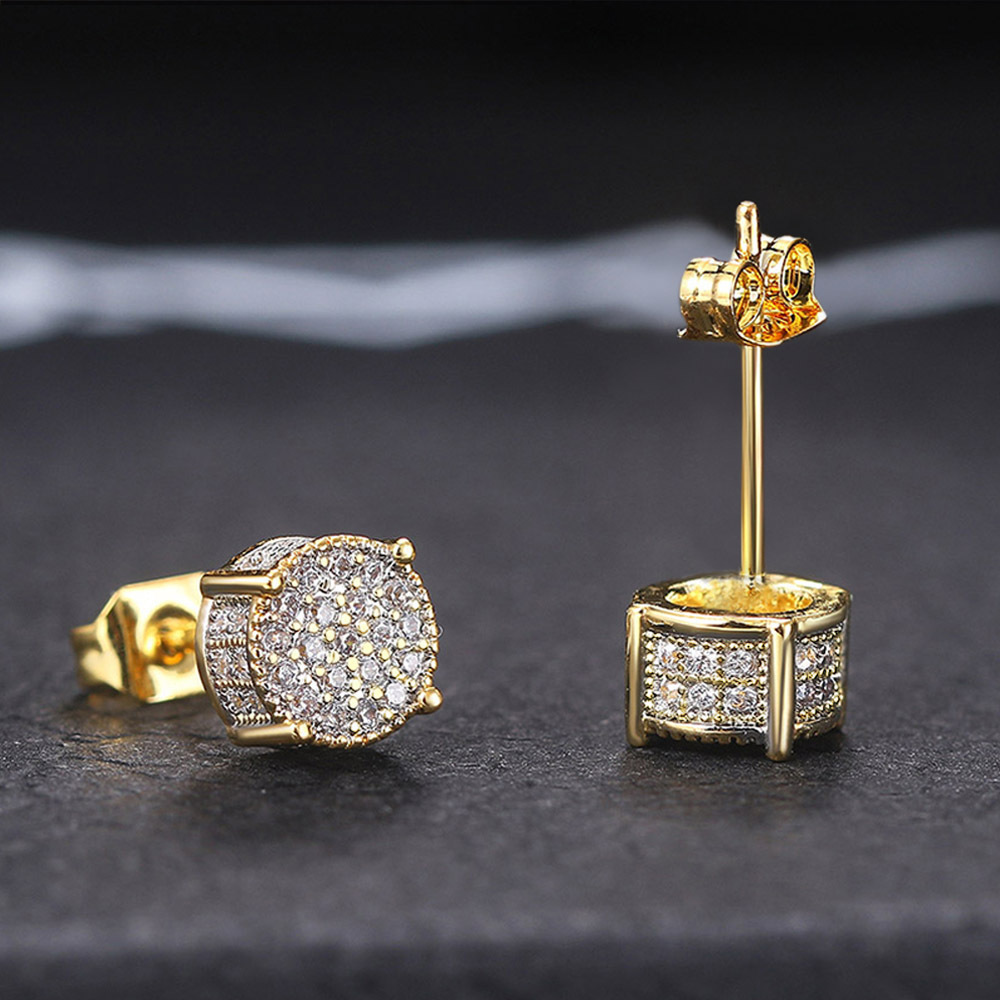 E149 full diamond round stud earrings [gold]