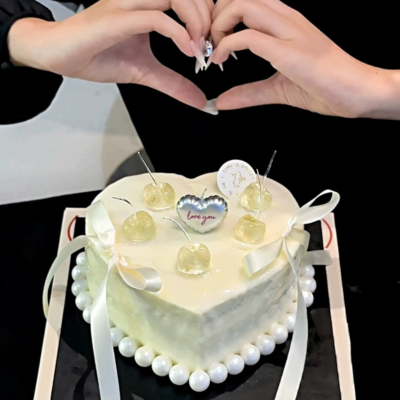 情人节樱桃蛋糕装饰硅胶love爱心七夕蜡烛插件ins风仙女可爱透明