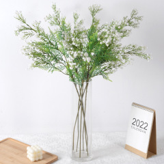 仿真花滿天星PU手感帶葉4叉人造花束 婚慶居家裝飾假花 廠家批發