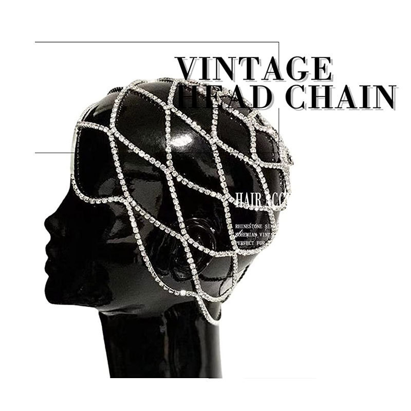 网状Crytsal 水钻发链 夸张气质多层满钻发饰欧美Hair chain