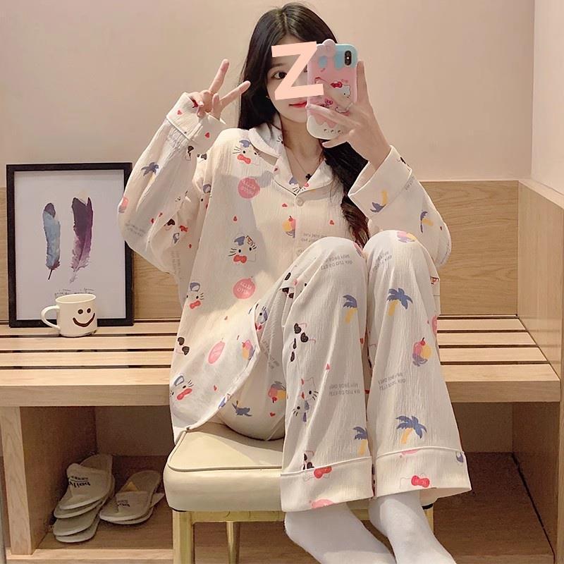 春と秋の女性用パジャマ、胸パッド付き長袖ズボン、膨らみ防止スーツ、冬と夏の女性のかわいい漫画のホーム服|undefined