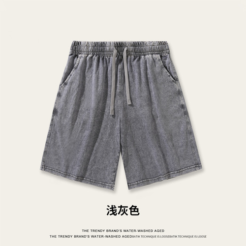 300g heavy-duty trendy loose plus-size casual distressed vintage sport American street-style shorts