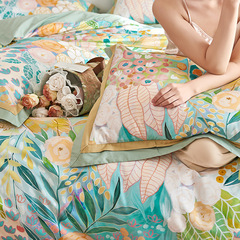 PK7J批發美式A類印花四件套純棉全棉120支長絨棉田園花卉被套貢緞