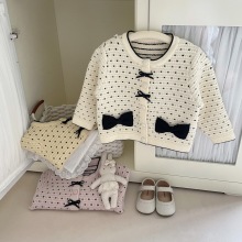 女童毛衣开衫2025秋季新款点点蝴蝶结可爱针织外套 一件代发