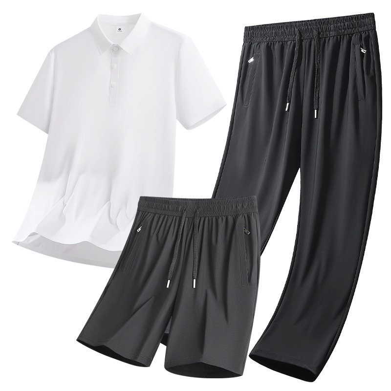 Transfronterizos más grandes set de mediana edad hombre hielo rápido set de secado de verano polo camiseta de tres piezas set de ropa deportiva para correr image 4