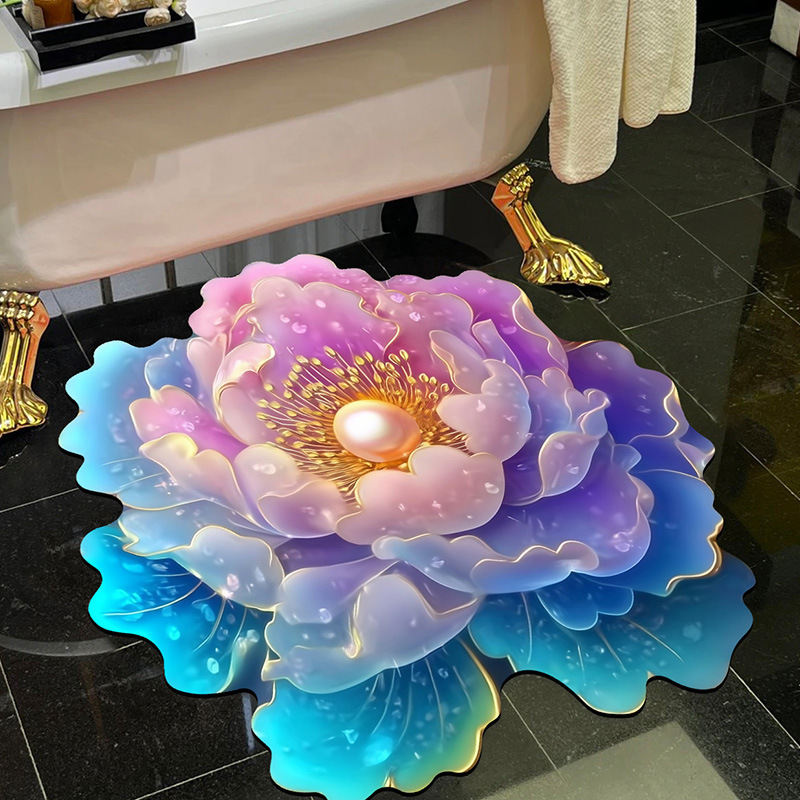 跨境立体视觉浴室易打理硅藻泥地垫花卉家用卫生间门口防滑垫批发|undefined