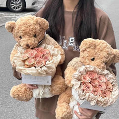 网红泰迪小熊七夕情人节礼物玩偶公仔永生花玫瑰香皂花送女友玩偶
