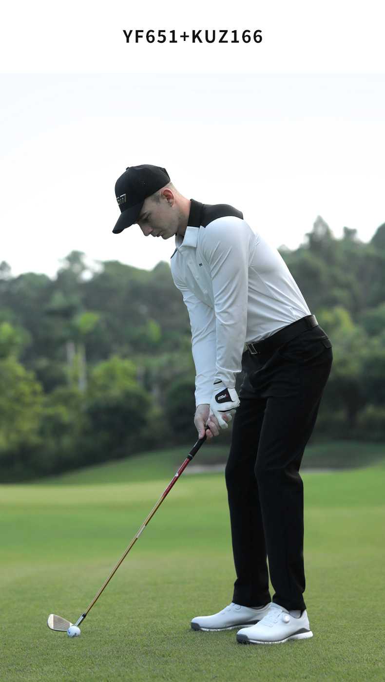 Áo polo golf nam dài tay phối màu cổ bẻ — KUZ166-Quần Đen, YF651-Áo màu trắng, YF651-Áo màu đen, KUZ166-Quần kaki chi tiết 6