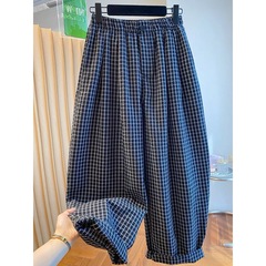 2025新款高级感格子休闲裤女夏季薄款宽松大码休闲百搭阔腿九分裤