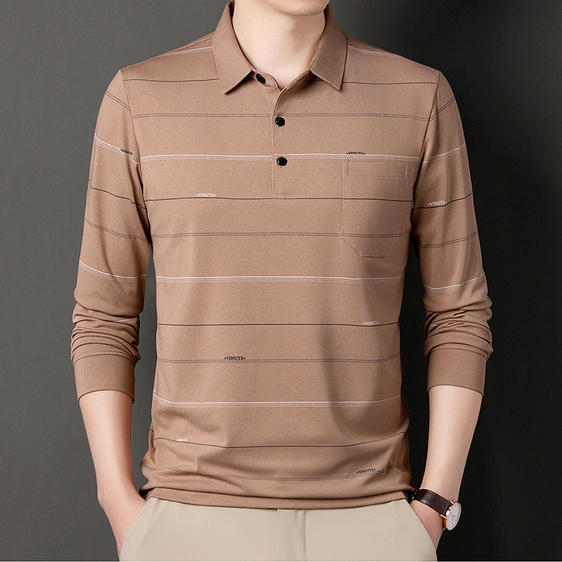 Primavera y otoño Camiseta de manga larga solapa de los hombres de mediana edad bolsillo transfronterizo bottoming pullover Camiseta polo camisa de los hombres