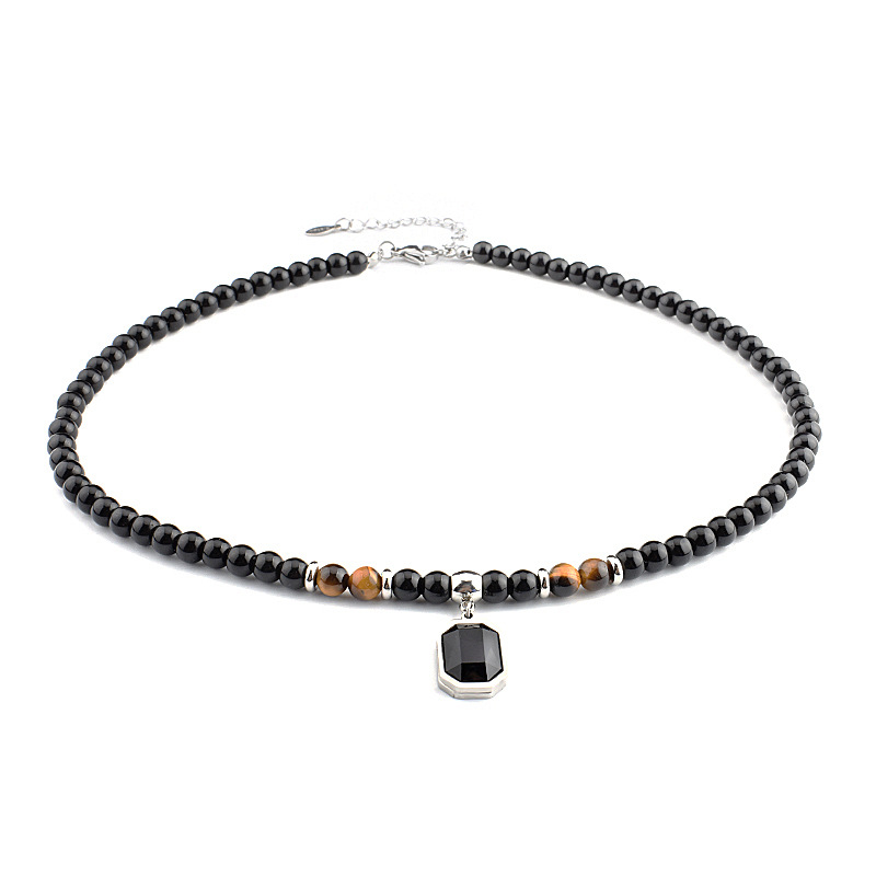 All Seasons Season Retro Round Beaded Titanium Steel Men's Necklace Men Pendant Necklaces