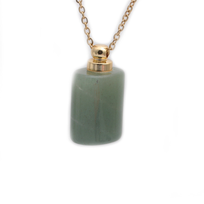 Fashion semi-precious stone flat cylindrical perfume bottle necklace
