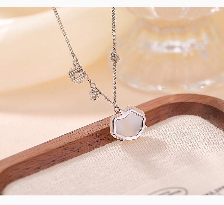Dây chuyền bạc S925 mạ vàng đính đá trắng ngọc bích mặt dây chuyền khóa bình an hình chuông hoa huệ tây và đồng xu — Bạc (kèm dây) chi tiết 7