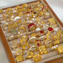 欧美跨境热销镶宝石松石不锈钢开口戒指女 INS时尚轻奢几何型手饰