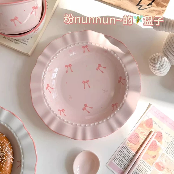 Pink bow 8.5 -inch straw hat plate 1