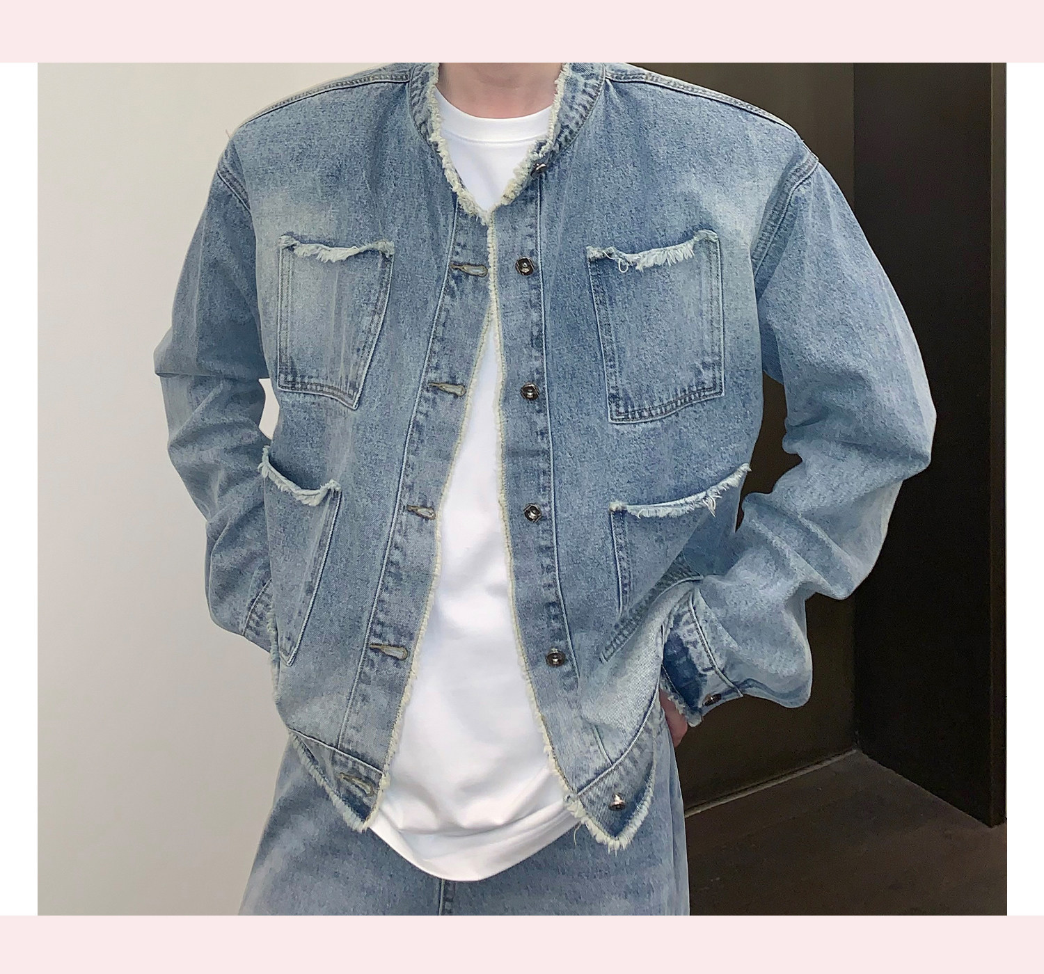 Giacca in jeans da uomo distressed retro lavaggio stile urbano_voghion.com