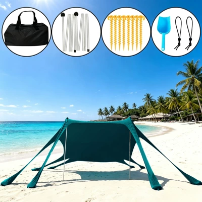 Sunshade TEMU Amazon Cross-Border — Avtomobil yan çətirləri - 8-legged-peacock-green-with-2-aluminum-poles-300300200cm-lycra-canopy-tent