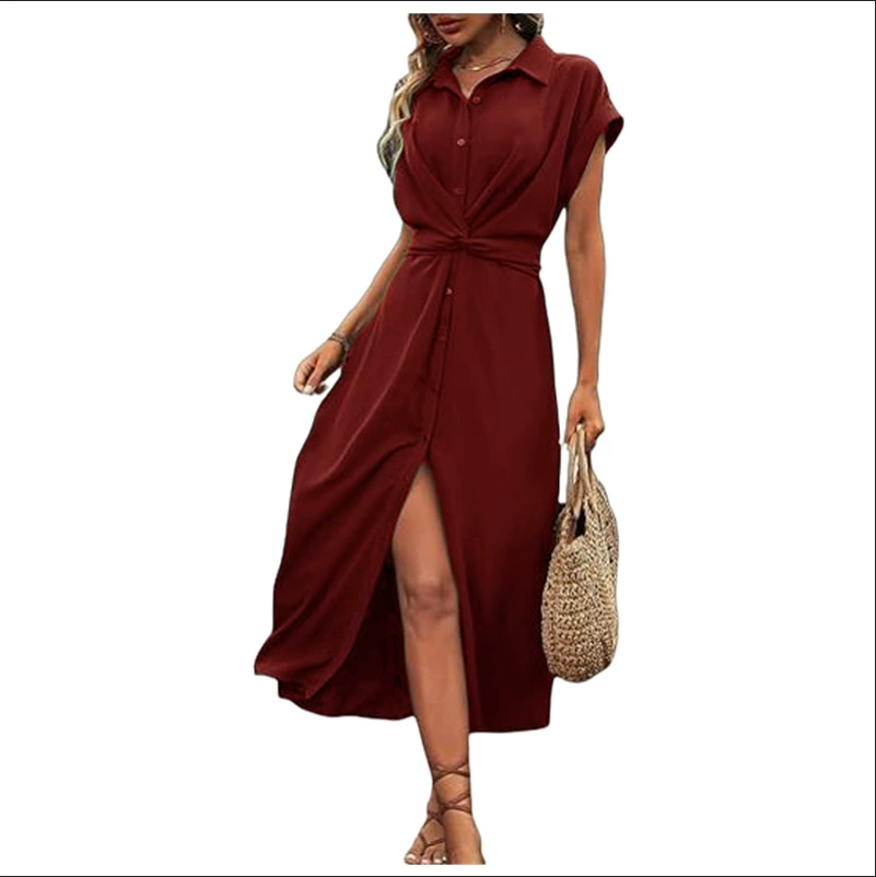 Популярное однотонное весенне-летнее платье на шнуровке с узкой талией и независимой подставкой 2024 года, многоцветное многоразмерное платье с коротким рукавом, юбка больших размеров, быстрая распродажа