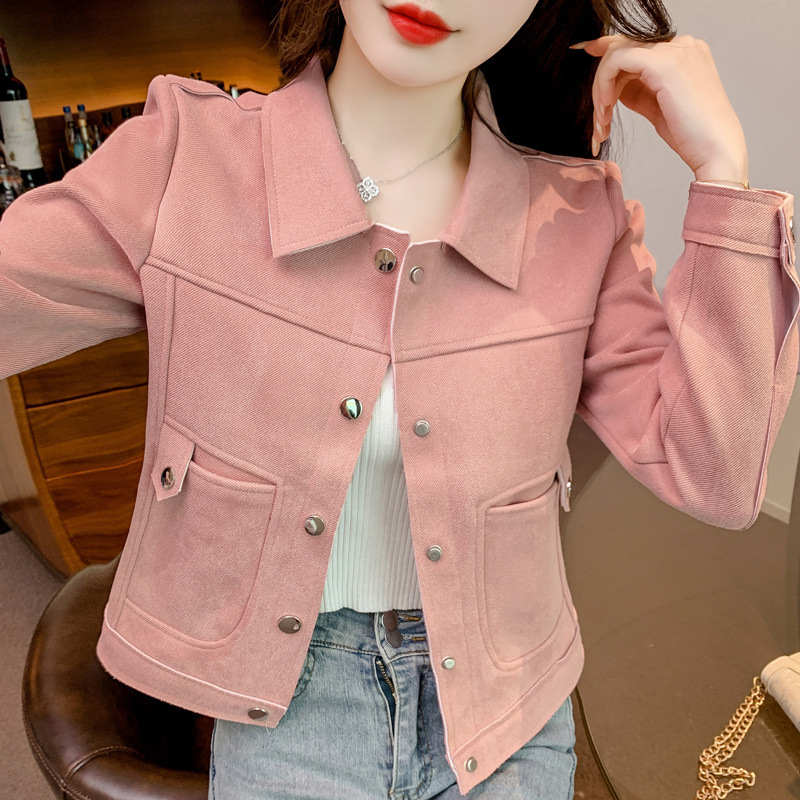 麂皮绒短外套女2025秋季新款韩版百搭修身显瘦机车服网红夹克上衣|undefined