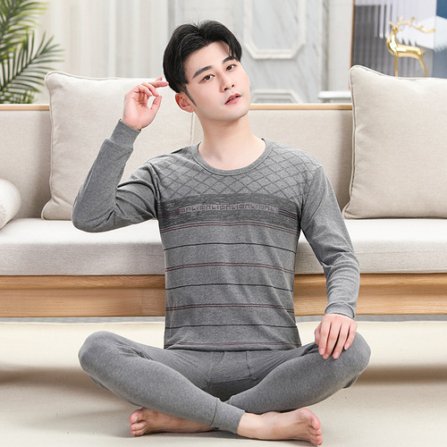 Men's pure cotton autumn clothes and autumn trousers set, middle-aged and elderly cotton sweater shirts and underwear, cotton thermal underwear, thin section