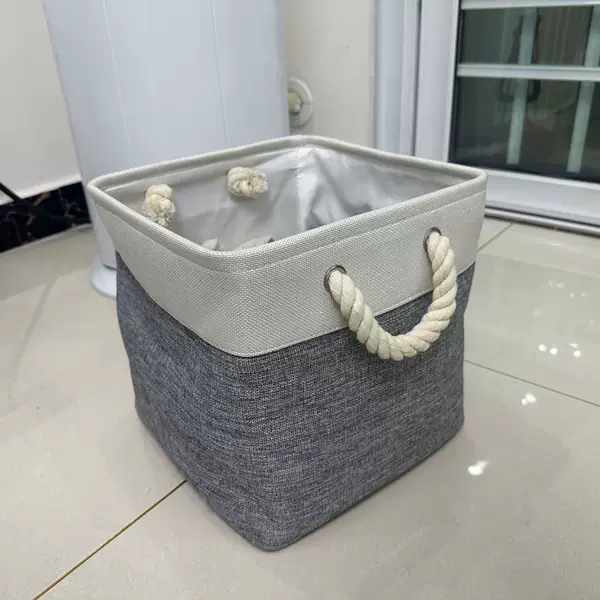 Cotton and Linen Fabric Storage Basket, Foldable Household Wardrobe Organizer, Nordic Style, Thickened with Handle, Storage Basket, in Stock
