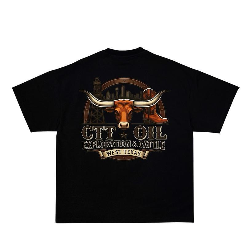230g European Size Pure Cotton Double-Sided Oil Field and Ranch Print Short-Sleeve T-Shirt, Unisex Pure Cotton Crew Neck Top 230g European Size Pure Cotton Double-Sided Oil Field and Ranch Print Short-Sleeve T-Shirt, Unisex Pure Cotton Crew Neck Top