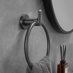 Stainless steel hanging towel rack gun gray punch-free ring round bathroom light luxury style towel ring towel ring bathroom