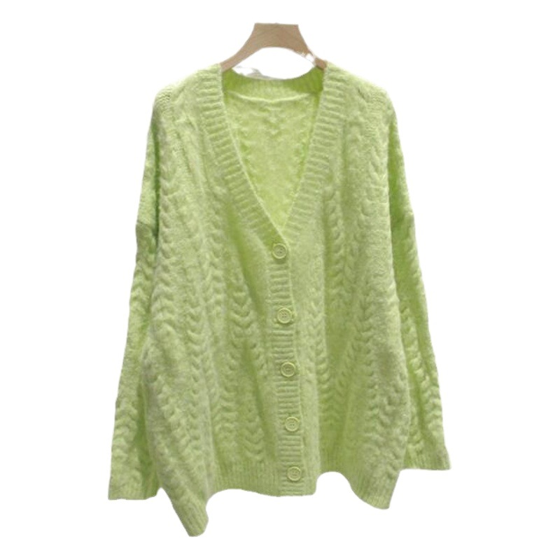 2024 primavera y otoño nuevo suéter perezoso abrigo con cuello en V diseño de moda cardigan de punto medio-longitud superior del hombro para las mujeres image 1