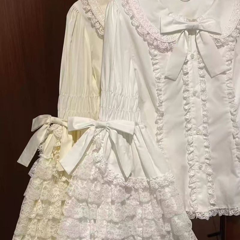 蕾丝doll感lolita姬袖Lolita衬衫内搭姬袖衬衫内搭香云纱假二件套|undefined