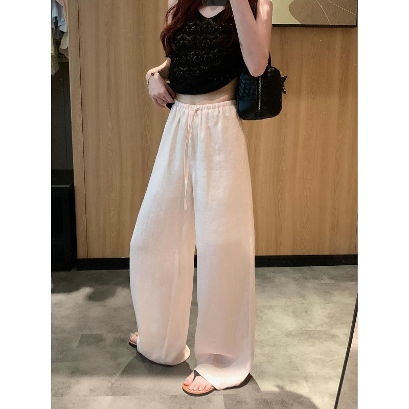 Linen Wide-Leg Pants for Women 2026 Summer Thin Style Slimming Versatile Loose High-Waisted Drapey Straight-Leg Floor-Length Pants