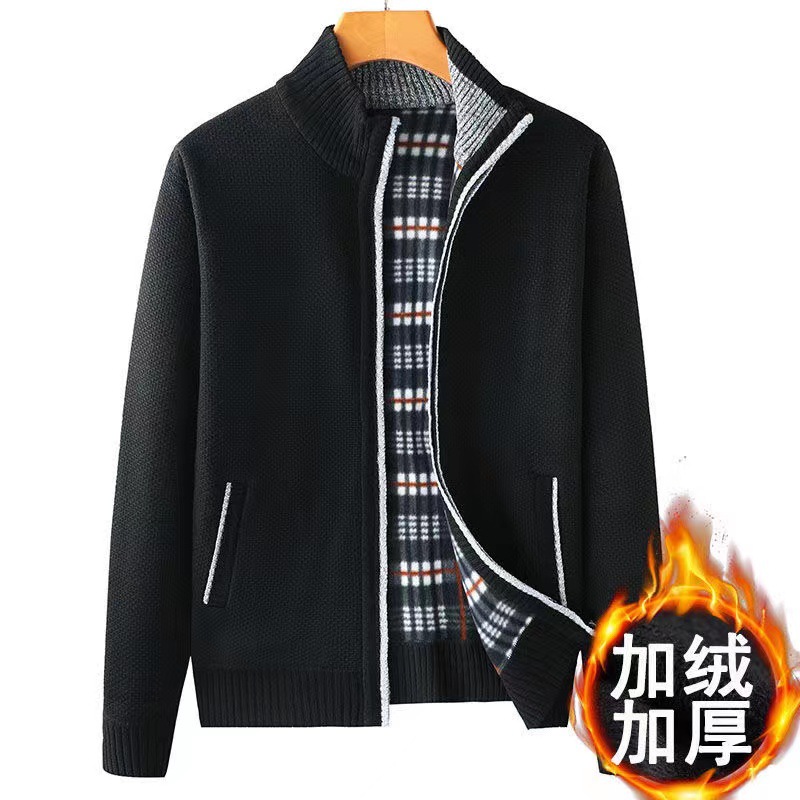[Forrado de vellón engrosado] 2020 Otoño e invierno nuevos hombres cardigan suéter cuello alto suéter más tamaño suéter abrigo