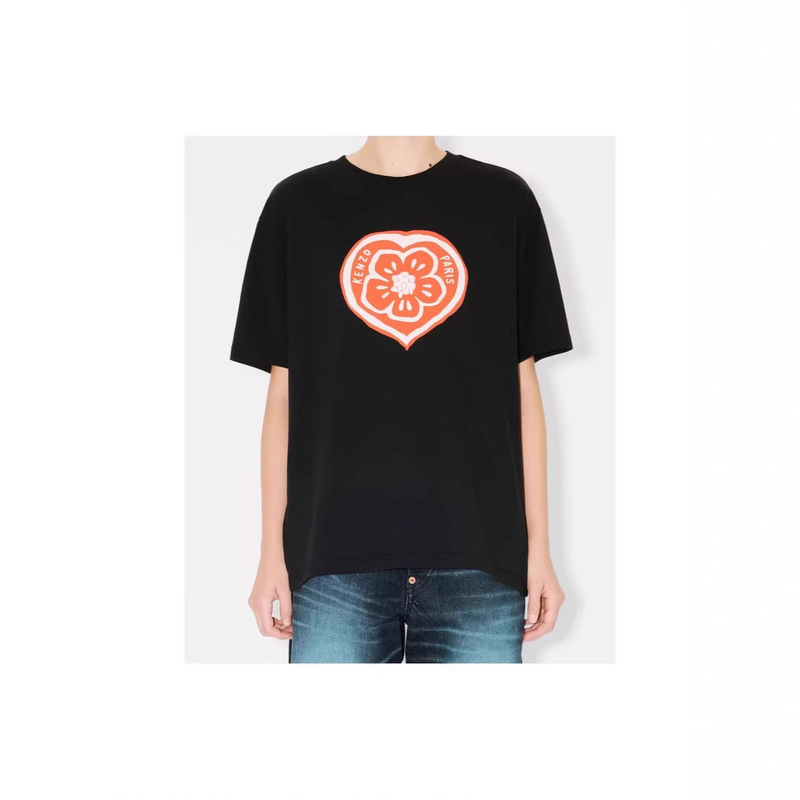 Paris Kenzo Kenzo Takada 25 Spring/Summer New Women's Begonia Flower Round Neck Cotton Heat-Pressed Short Sleeve T-Shirt Top