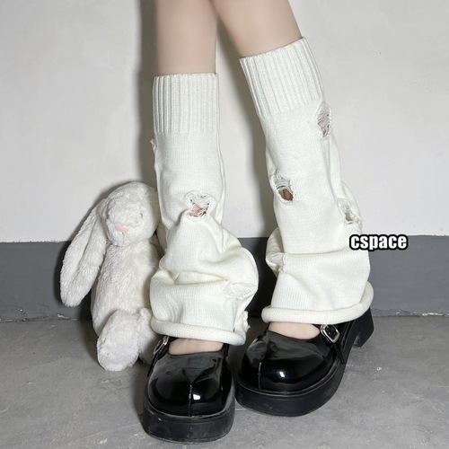 Ins white hole knit legging autumn winter student stylish JK versatile mid-calf stack sock set for women y2k