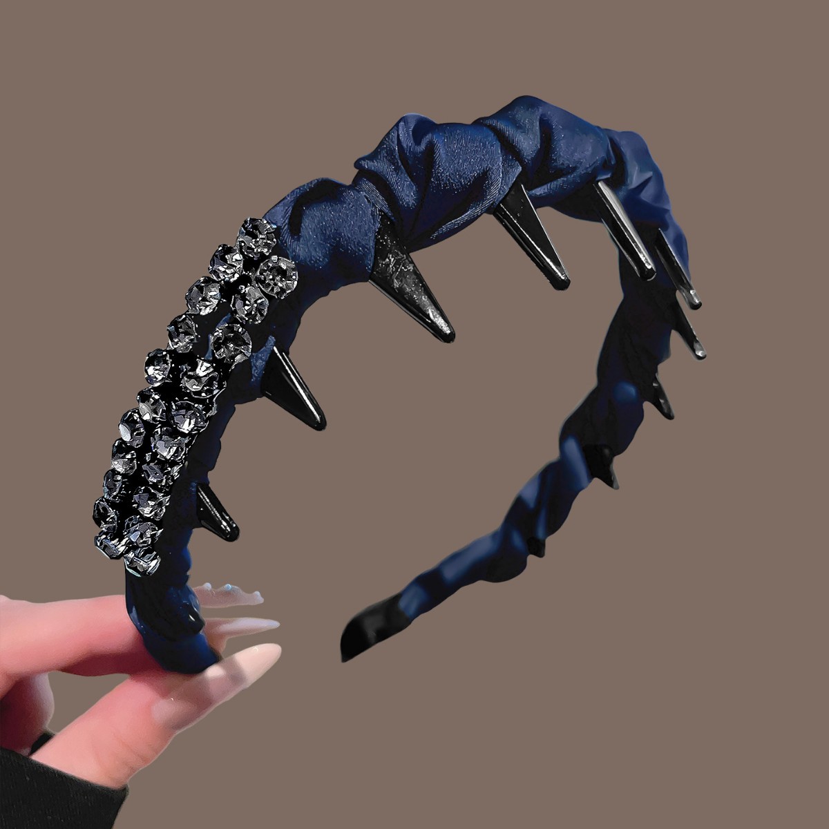 Navy blue silk star diamond headband