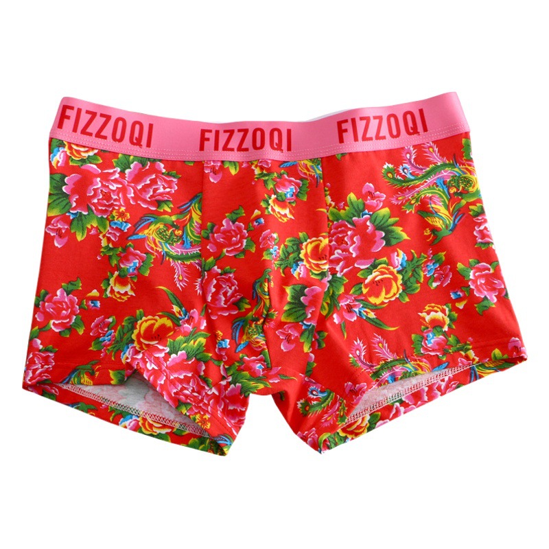 Pareja de hombres boxer triángulo de mujer pantalones de pijama de algodón cintura media noreste flor grande impresa ropa interior de moda transpirable pantalones de pijama de contracción del vientre