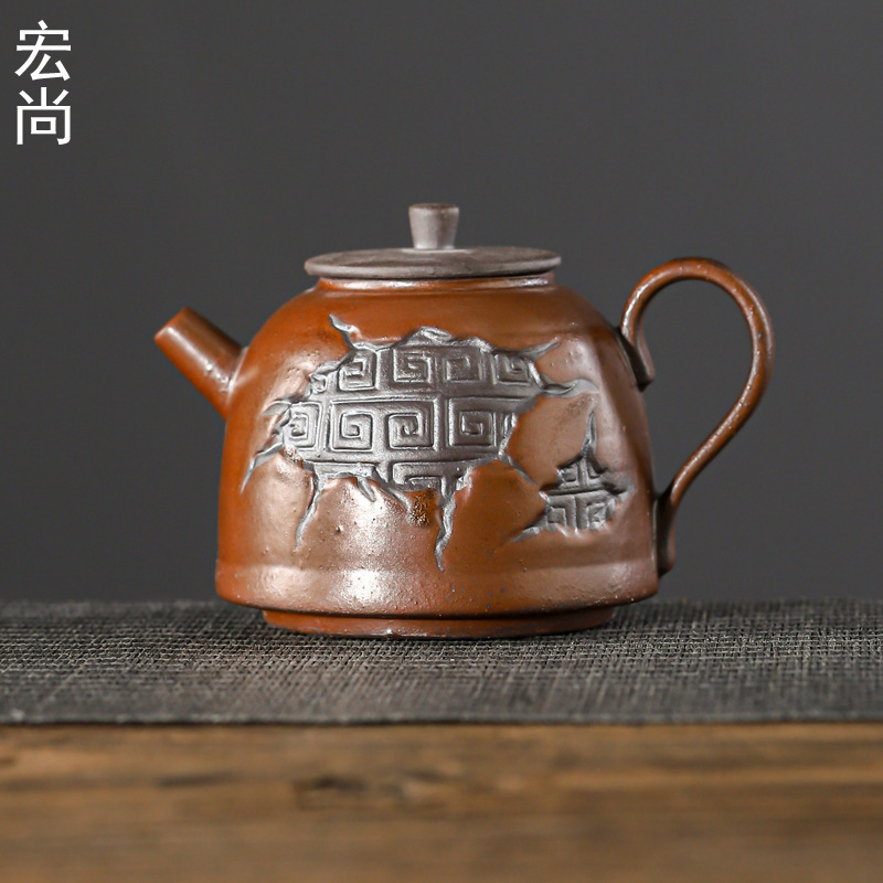 Retro-Style Rustic Pottery Teapot for Home Use, Single Pot Made from Natural Ore, Large Japanese-Style Old Clay Teapot, Kung Fu Tea Set with One Pot