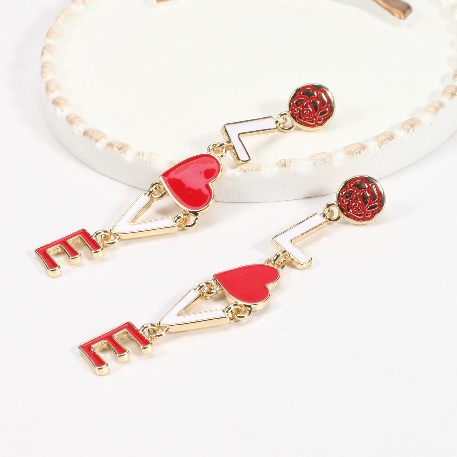 18g Weight Copper Ear Needle Material Rhinestones, Pearl Inlay Material Drop Earrings Classification 1 Pair Quantity Holiday, Daily Occasion Alloy Material Heart Shape Pattern Women's Gender Enamel, Inlay Design IG Style, Sweet Style 1 Pair IG Style Sweet Heart Shape Enamel Inlay Alloy Rhinestones Pearl Drop Earrings 43