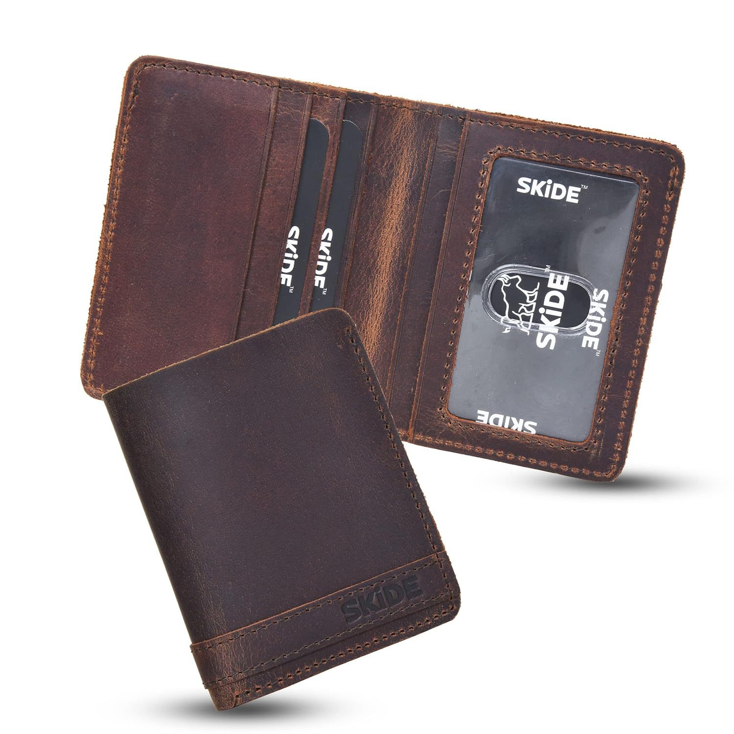 Amazon retro caballo loco cartera de cuero para hombres multi-tarjeta anti-magnetizado cartera de cuero super delgada doble cartera de negocios