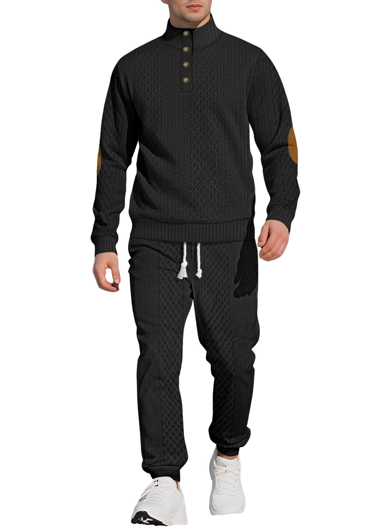 Nuevo Amazon transfronterizo europeo cuello de manga larga pantalones deportivos casuales al aire libre Jacquard set