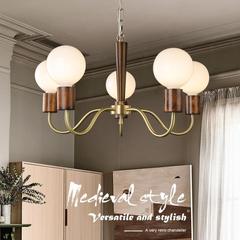 Medieval Walnut Wood Living Room Dragon Ball Chandelier, Brass American Retro Restaurant Tea Room Lamp, Vitange Bedroom Lamp